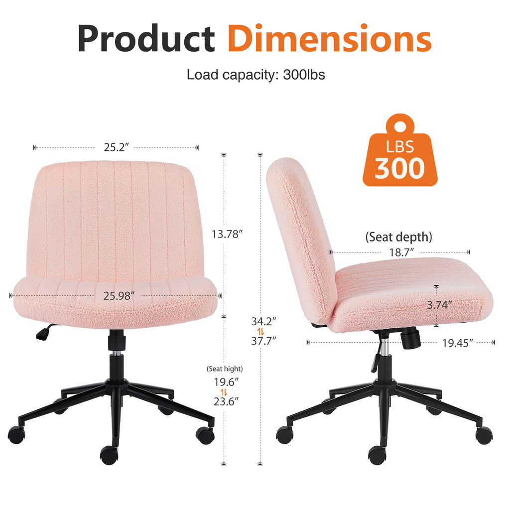 Leoglint Office chair, backrest, armless office chair, adjustable swivel for comfortable home office, pink, Teddy wool fabric