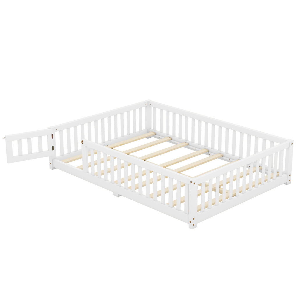 Leoglint Full Size Bed Floor Bed Frame with Safety Guardrails and Door for Kids, White(Old SKU: W158090689)