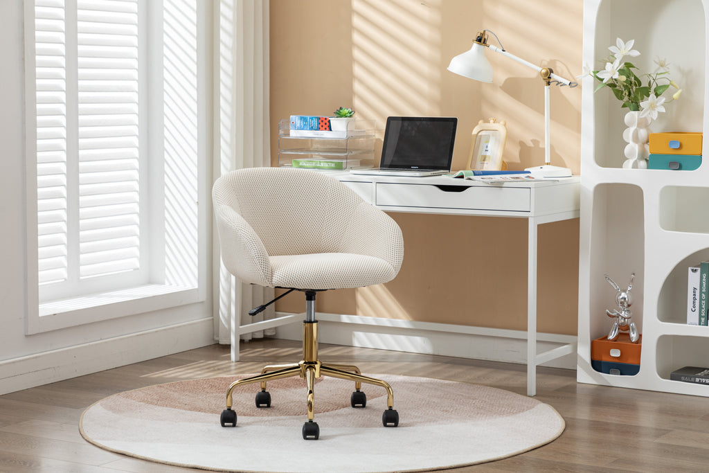 Leoglint 047-Mesh Fabric Home Office Chair 360°Swivel Adjustable Height With Gold Metal Base,Beige