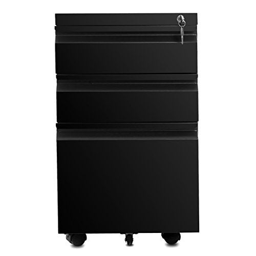 Leoglint 3 Drawer File Cabinet with Lock, Steel Mobile Filing Cabinet on Anti-tilt Wheels, Rolling Locking Office Cabinets Under Desk for Legal/Letter Size