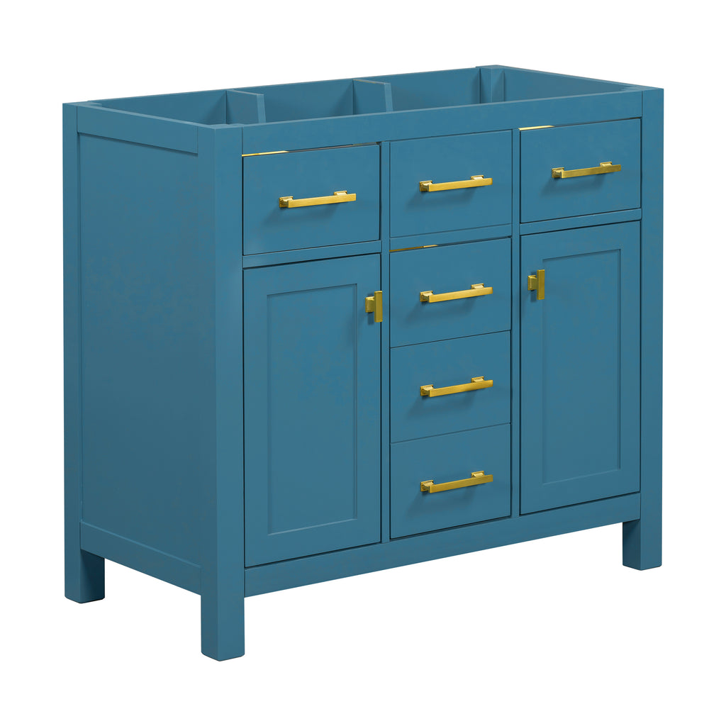 Leoglint 36'' Bathroom Vanity without, Modern Freestanding Single Bathroom Cabinet with 4 Drawers & 2 Cabinets,Storage Cabinet for Bathroom, Solid Wood Frame Vanity Only, Blue (NOT INCLUDE SINK)