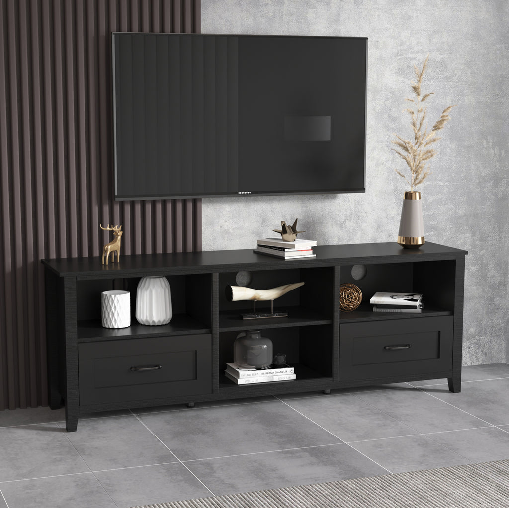 Leoglint 70.08 Inch Length TV Stand for Living Room and Bedroom, with 2 Drawers and 4 High-Capacity Storage Compartment,BLACK Walnut