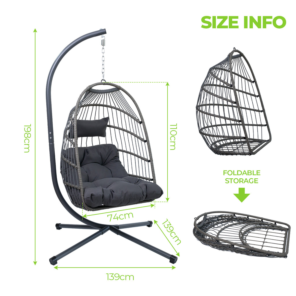 Leoglint Egg Hanging Outdoor Chair with Stand, Patio Wicker Swing Egg Chair Indoor Swinging Chair Outdoor Hammock Egg Chair