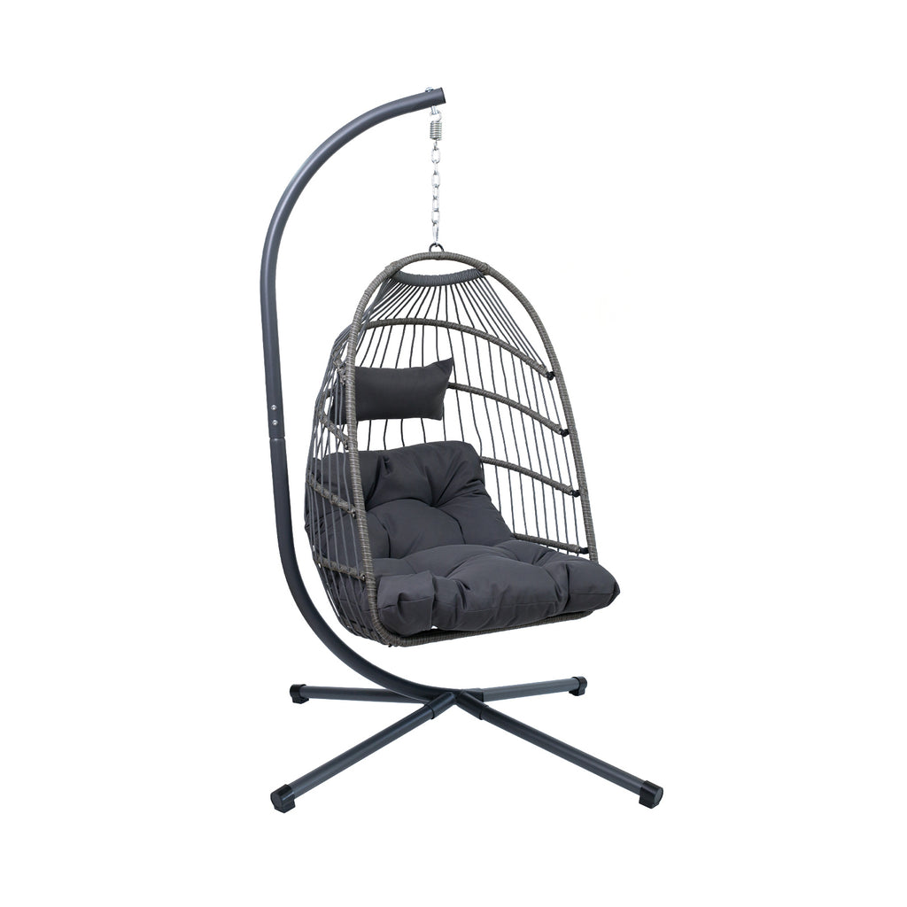 Leoglint Egg Hanging Outdoor Chair with Stand, Patio Wicker Swing Egg Chair Indoor Swinging Chair Outdoor Hammock Egg Chair