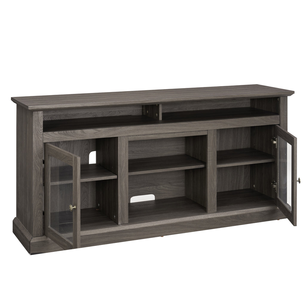 Leoglint Contemporary TV Stand Modern Entertainment Console for TV Up to 65" with Open and Closed Storage Space, Dark Walnut/Black, 60"W*15.75"D*29"H