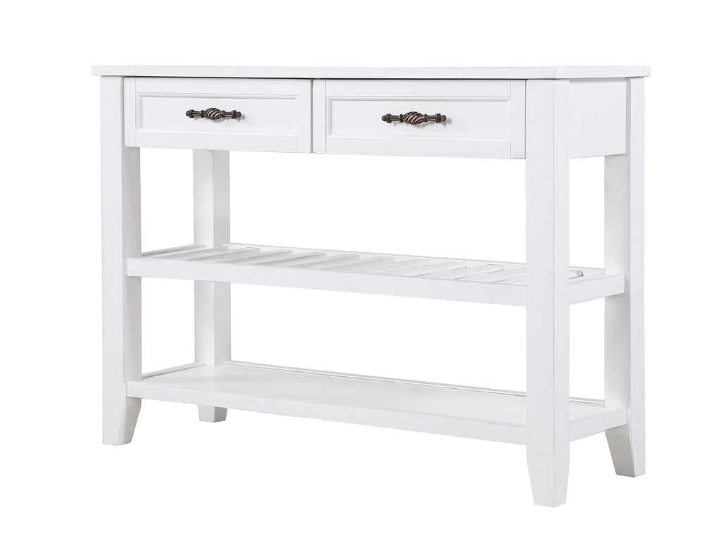 Leoglint Console Sofa Table with 2 Storage Drawers and 2 Tiers Shelves, Mid-Century Style 42'' Solid Wood Buffet Sideboard for Living Room Furniture Kitchen Dining Room Entryway Hallway, Antique White