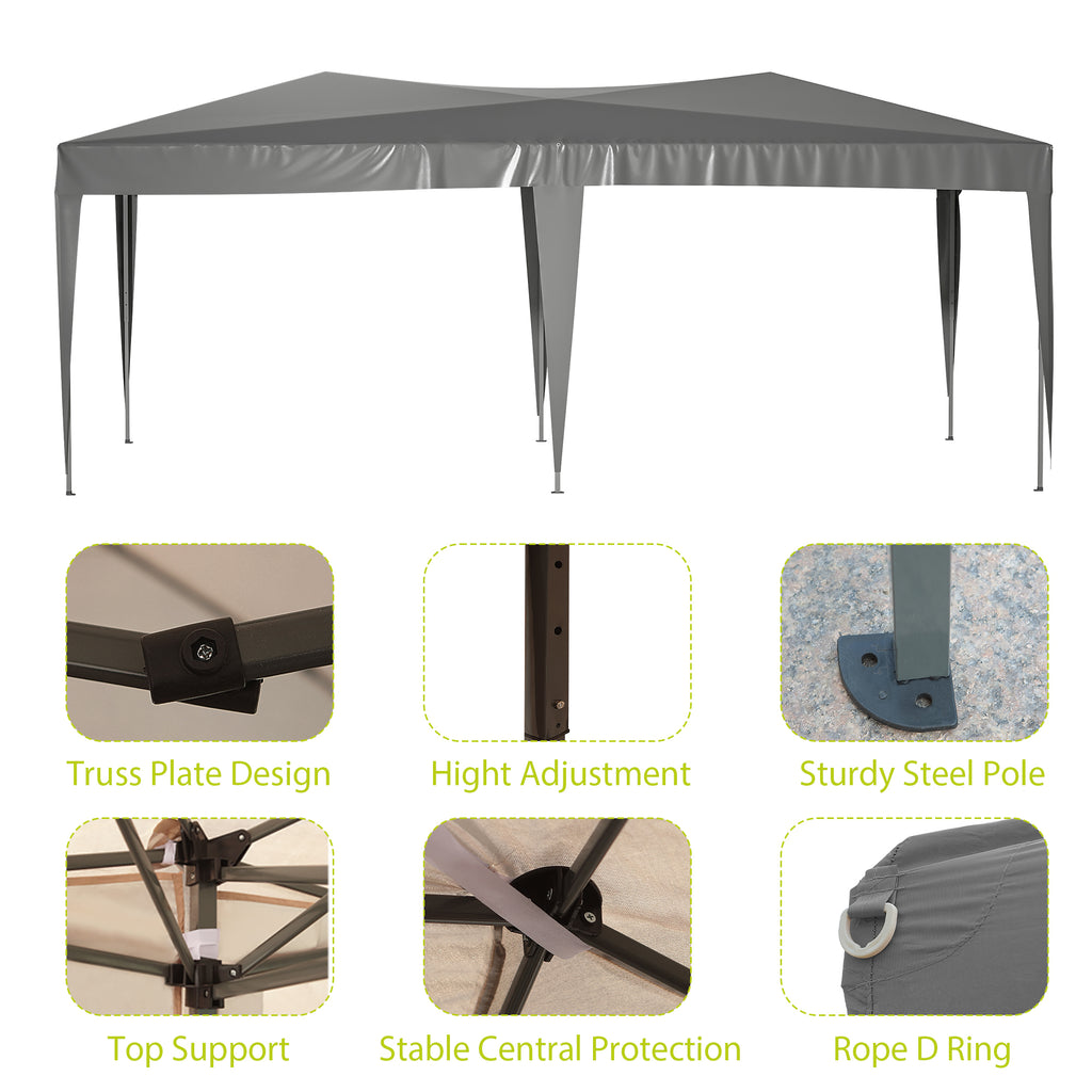 Leoglint  Outdoor Umbrella 10'x20' EZ Pop Up Canopy Outdoor Portable Party Folding Tent with 6 Removable Sidewalls + Carry Bag + 6 pcs Weight Bag Beige Grey