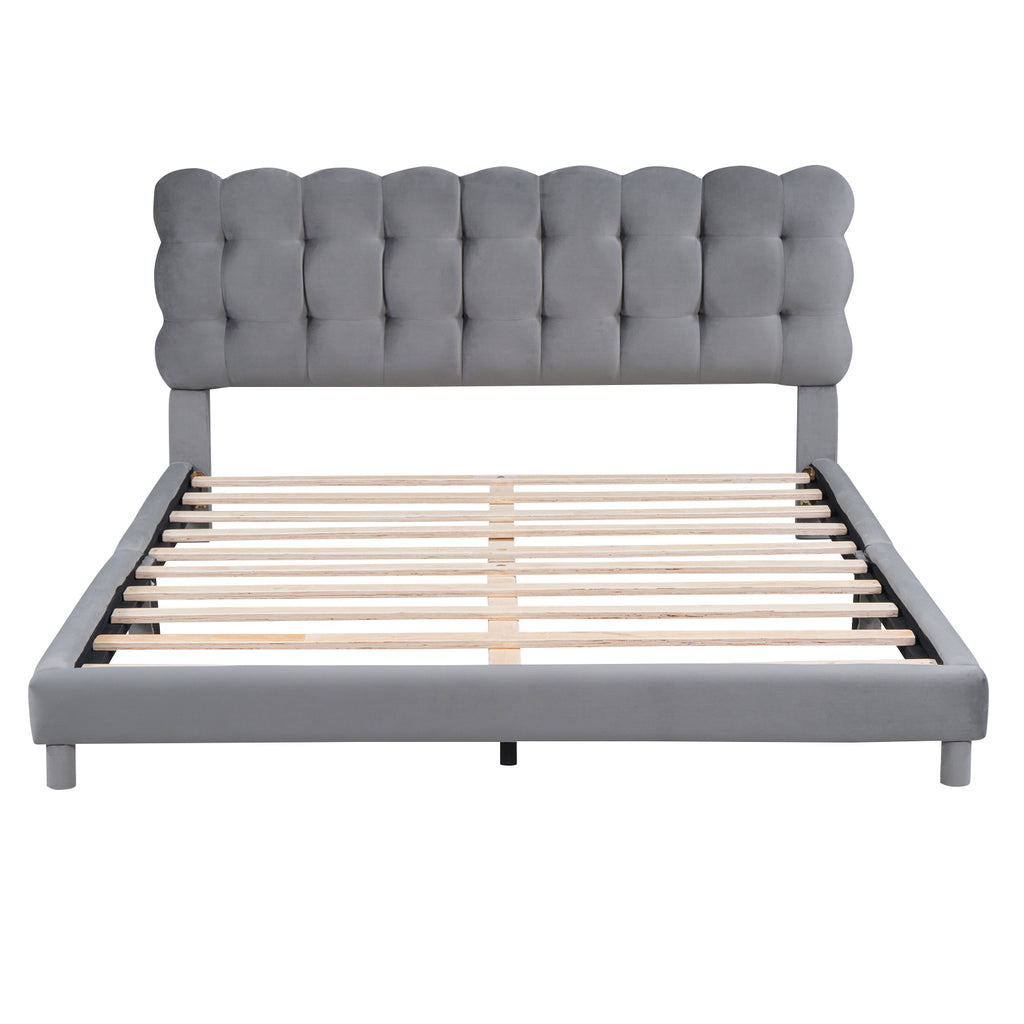 Queen Size Upholstered Platform Bed Frame with Soft Headboard,Gray