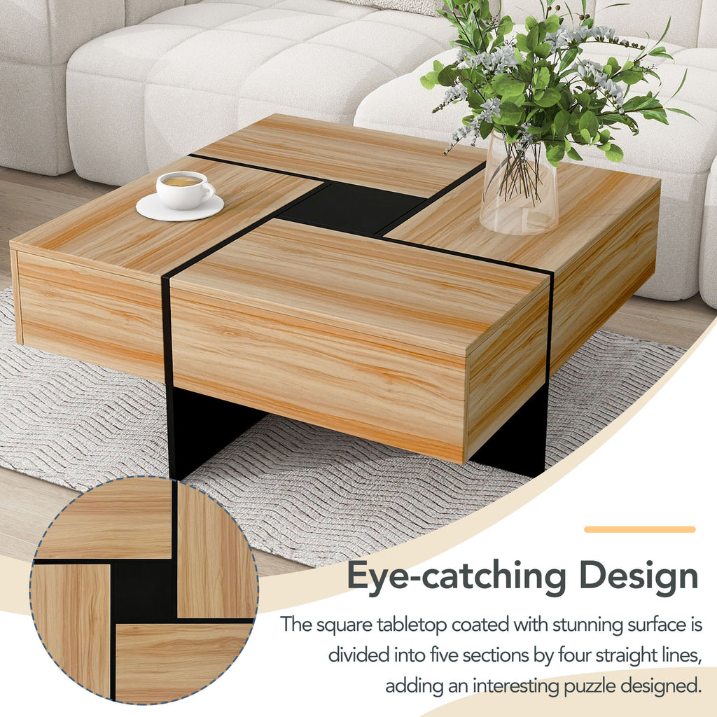 Leoglint ON-TREND Unique Design Coffee Table with 4 Hidden Storage Compartments, Square Cocktail Table with Extendable Sliding Tabletop, UV High-gloss Design Center Table for Living Room, 31.5"x 31.5"