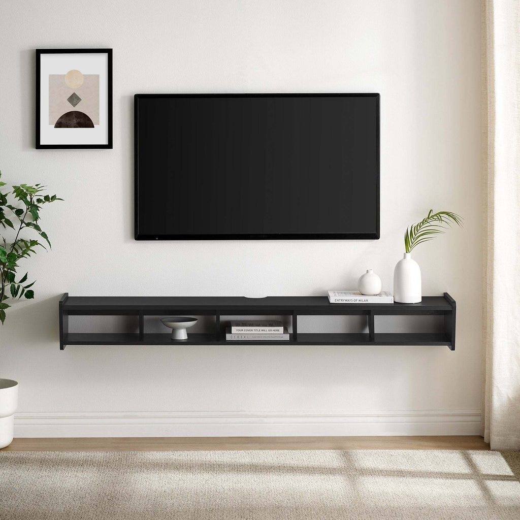 Leoglint Modern Wall-Mounted Floating TV Stand – Solid Black