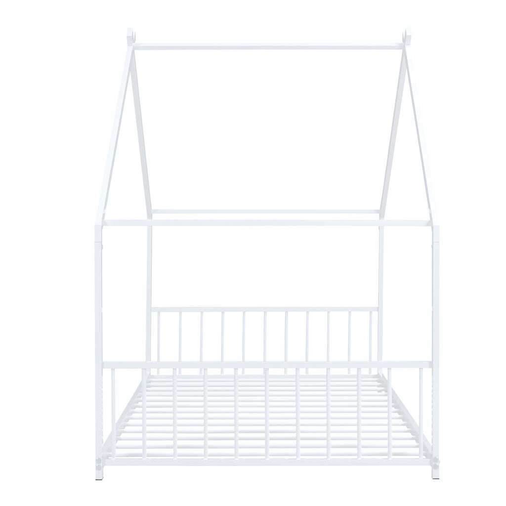 Leoglint Twin Size Metal House Bed Frame, White