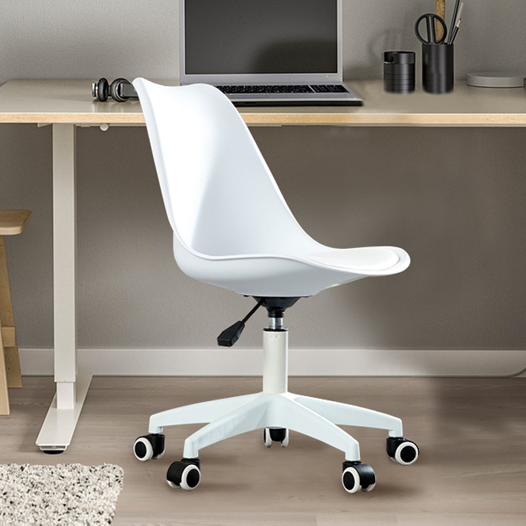 Leoglint Modern Home Office Chairs, Adjustable 360 °Swivel  Chair Engineering  Plastic Armless Swivel Computer  Chair With Wheels for Living Room, Bed Room Office Hotel Dining Room and White.