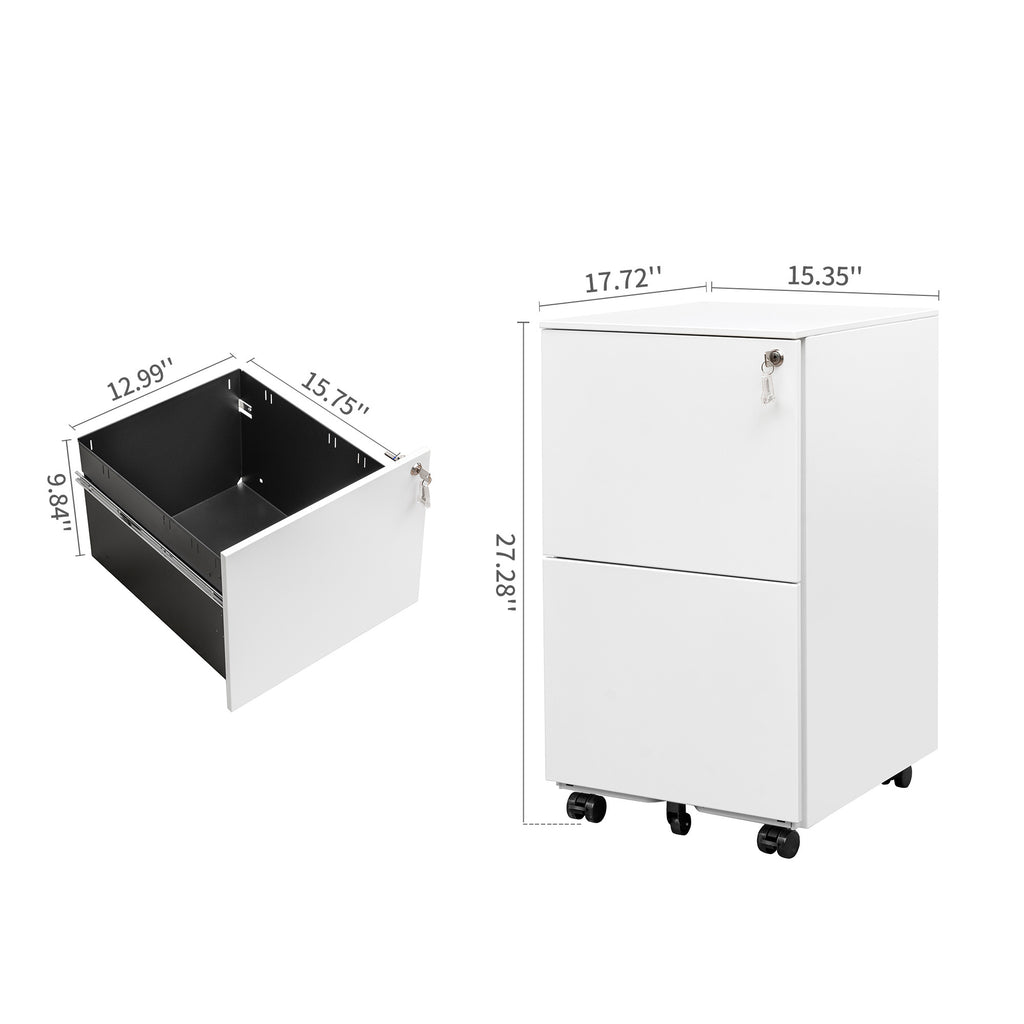 Leoglint 2 Drawer File Cabinet with Lock, Steel Mobile Filing Cabinet on Anti-tilt Wheels, Rolling Locking Office Cabinets Under Desk for Legal/Letter Size