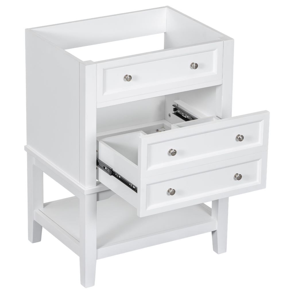 Leoglint 24" Bathroom Vanity Without Sink, Base Only, Solid Wood Frame, Bathroom Storage Cabinet with Drawer and Open Shelf, White