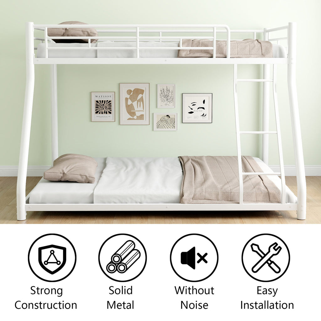 Leoglint Metal Bunk Bed Frame Twin Over Full Size with Removable Stairs, Heavy Duty Sturdy Frame with 12" Under-Bed Storage for Teen & Adults, Teens, No Box Spring Needed, White