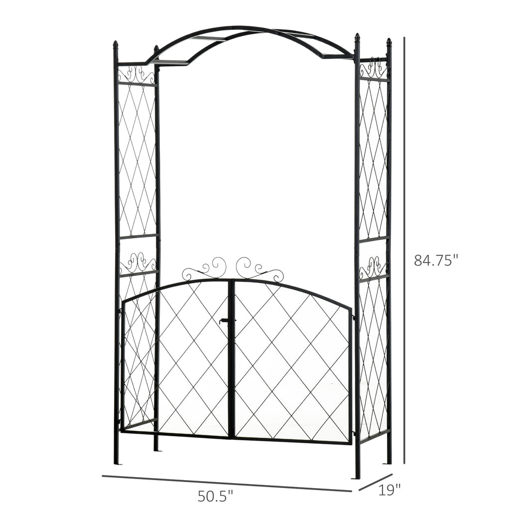 Leoglint 85" Garden Trellis Arch Arbor, Metal Arch Trellis with Gate, Garden Archway for Climbing Vines, Wedding Ceremony Decoration, Black