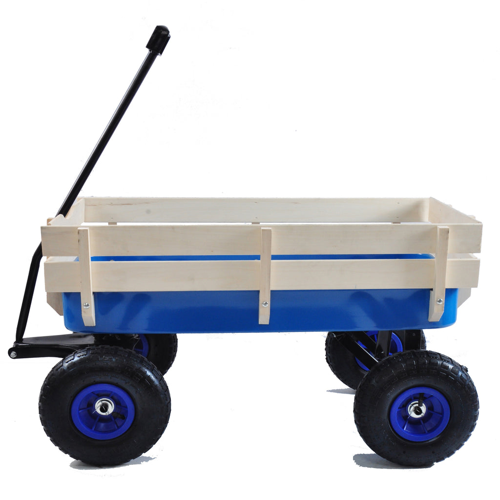 Leoglint Outdoor Wagon All Terrain Pulling Wood Railing Air Tires Garden Cart