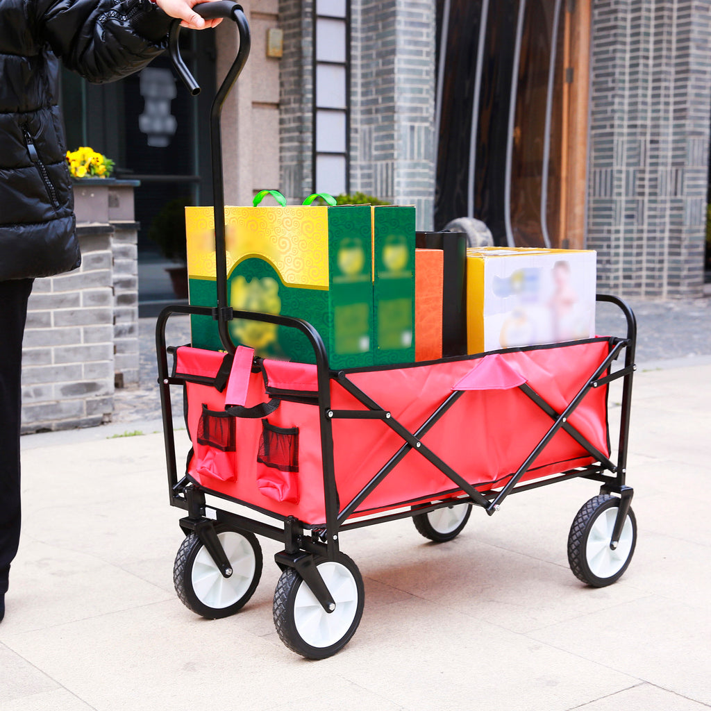 Leoglint Garden cart Folding Wagon Garden Shopping Beach Cart (Red)