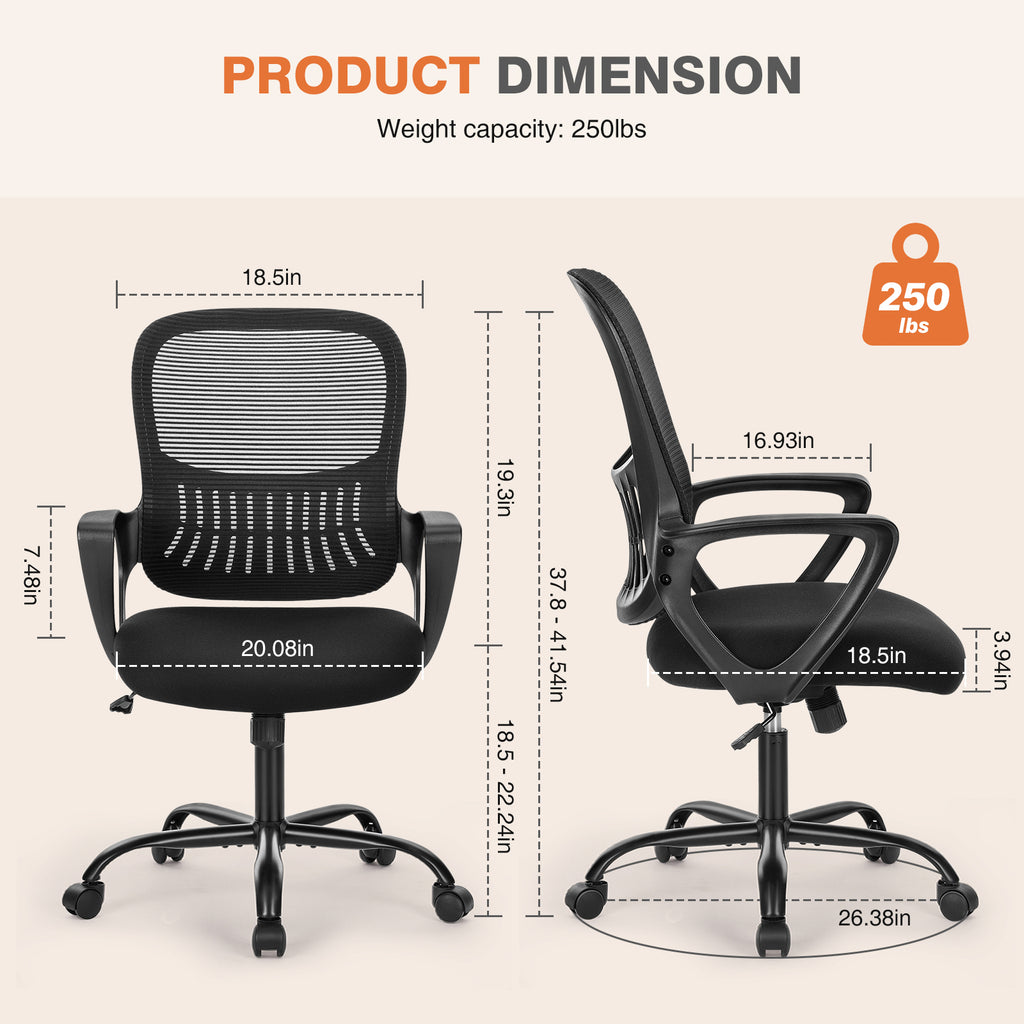 Leoglint Sweetcrispy Ergonomic Office Chair Home Desk Mesh Chair with Fixed Armrest Executive Computer Chair with Soft Foam Seat Cushion