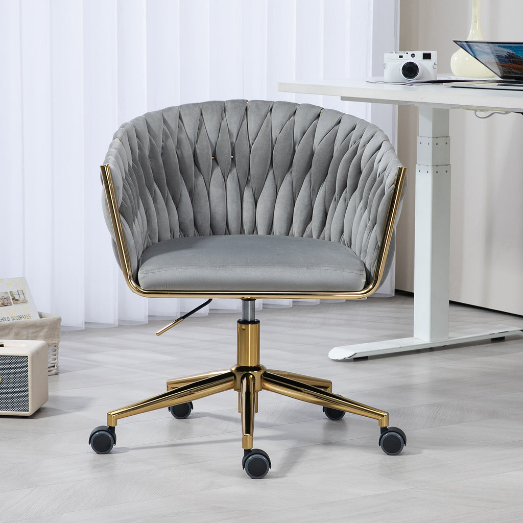 Leoglint Modern design the backrest is hand-woven Office chair,Vanity chairs with wheels,Height adjustable,360°swivel for bedroom, living room(GREY)