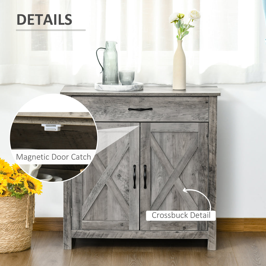 Leoglint Farmhouse Sideboard Buffet Cabinet, Barn Door Style Kitchen Cabinet, 32" Accent cabinet for Kitchen, Living Room or Entryway, Gray Wash