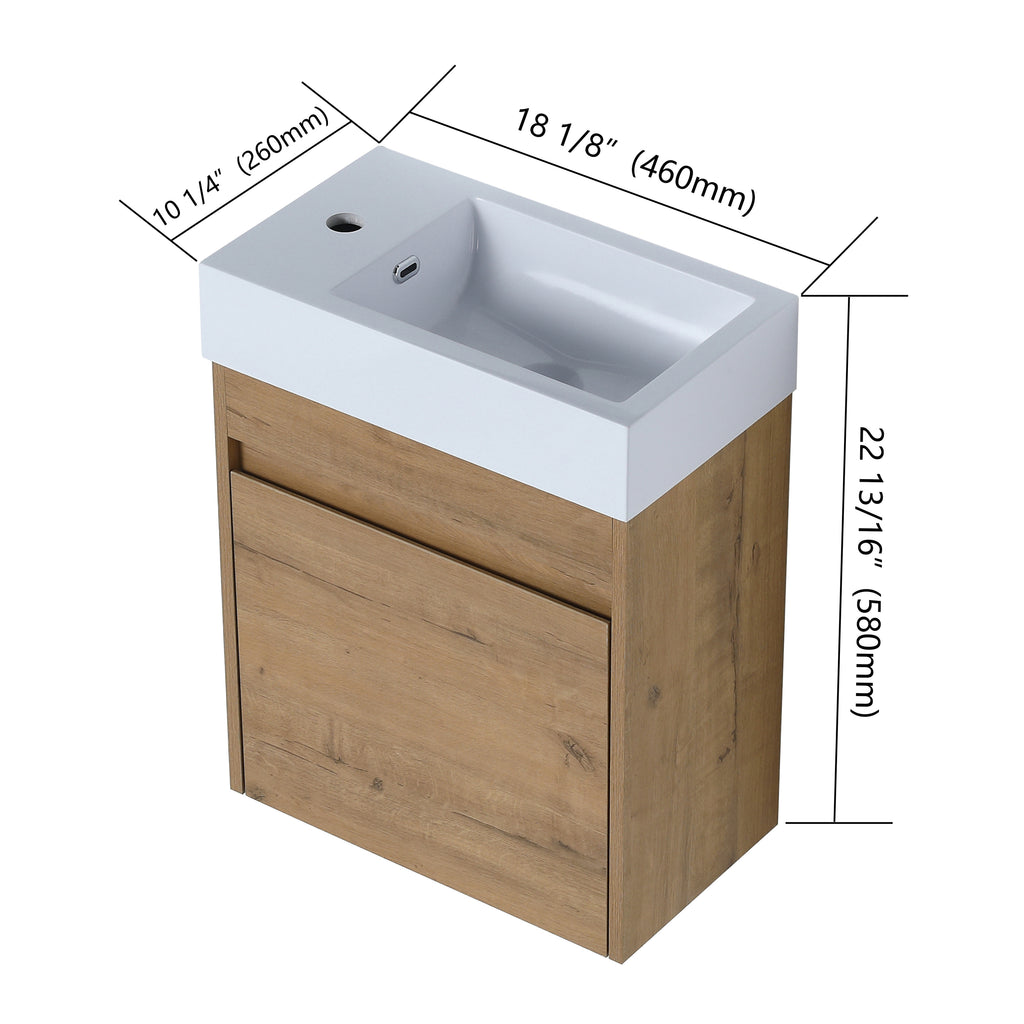 Leoglint 18'' Floating Wall-Mounted Bathroom Vanity with White Resin Sink & Soft-Close Cabinet Door