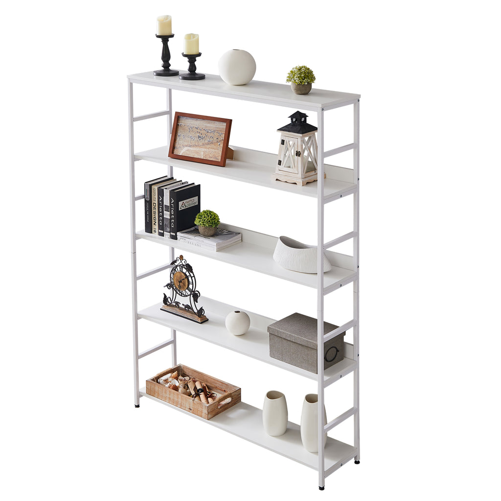 Leoglint [VIDEO] 5-Tier Home Office Bookcase Open Bookshelf Storage Large 5 Shelf Bookshelf Furniture with Metal Frame, White