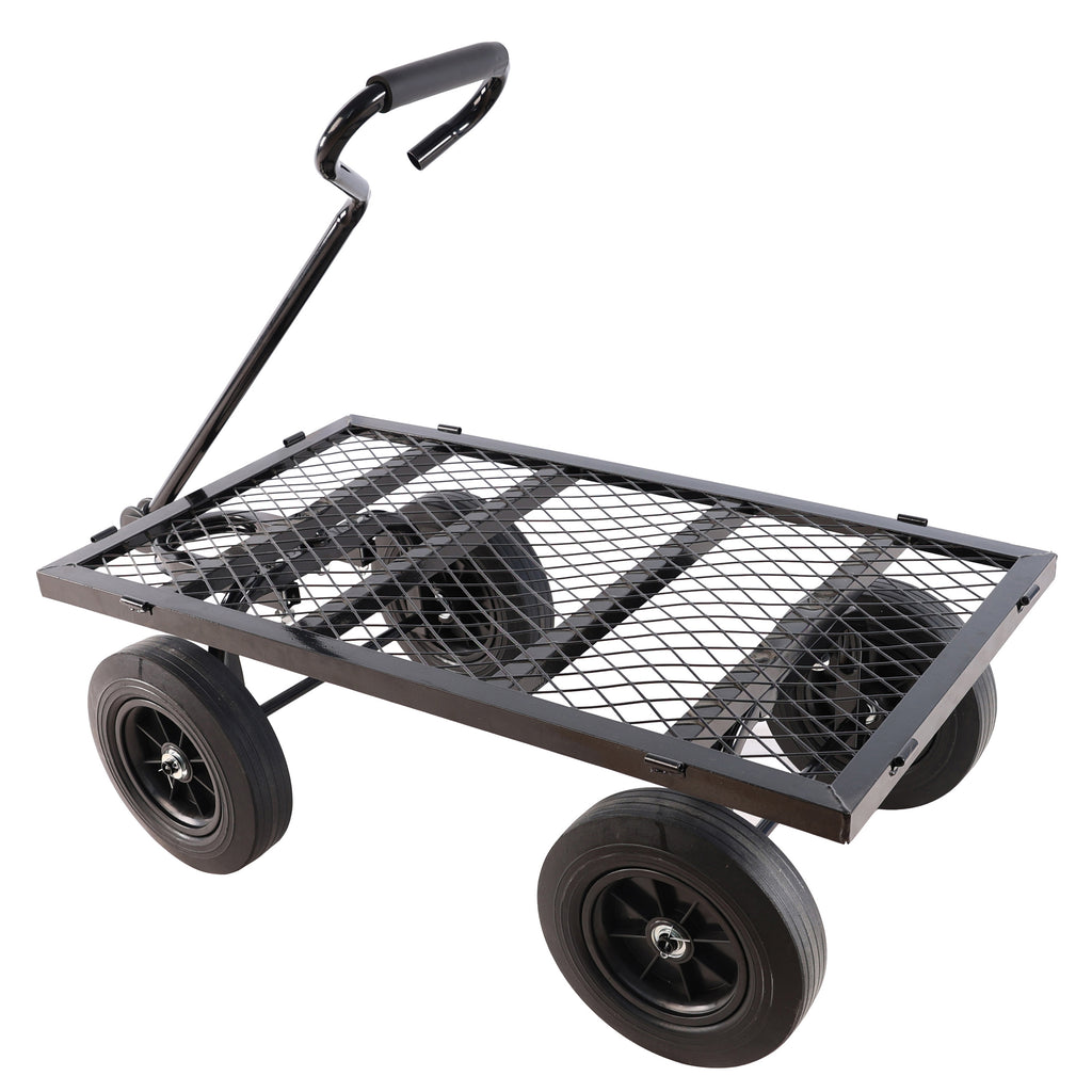 Leoglint (Black solid wheels wagon cart) Solid wheels Tools cart Wagon Cart Garden cart trucks make it easier to transport firewood