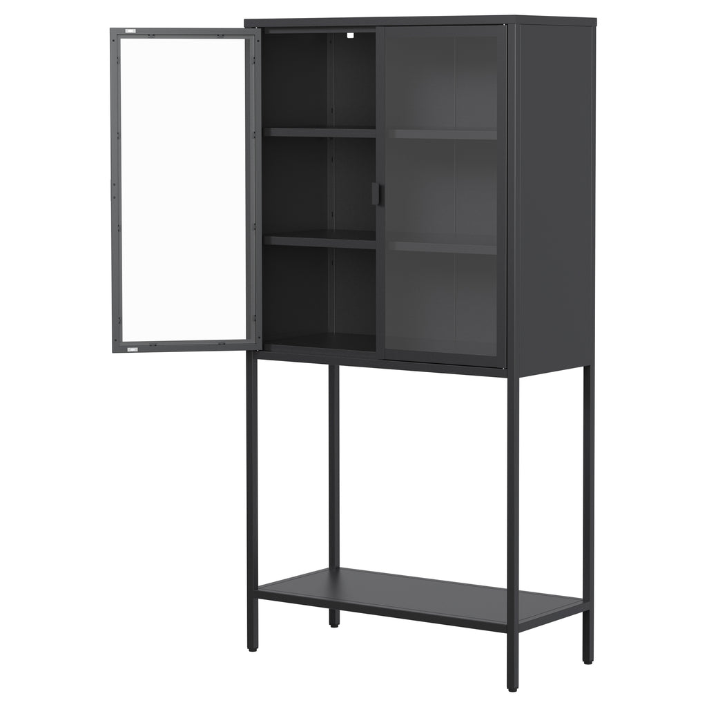 Leoglint 59"H Heavy Duty Metal Storage Cabinet,Sideboards & Buffet,Display Storage Cabinet with Glass Doors and 2 Adjustable Shelves, Tall Bookcase Modern Bookshelf Cabinet for Home Office, Living Room