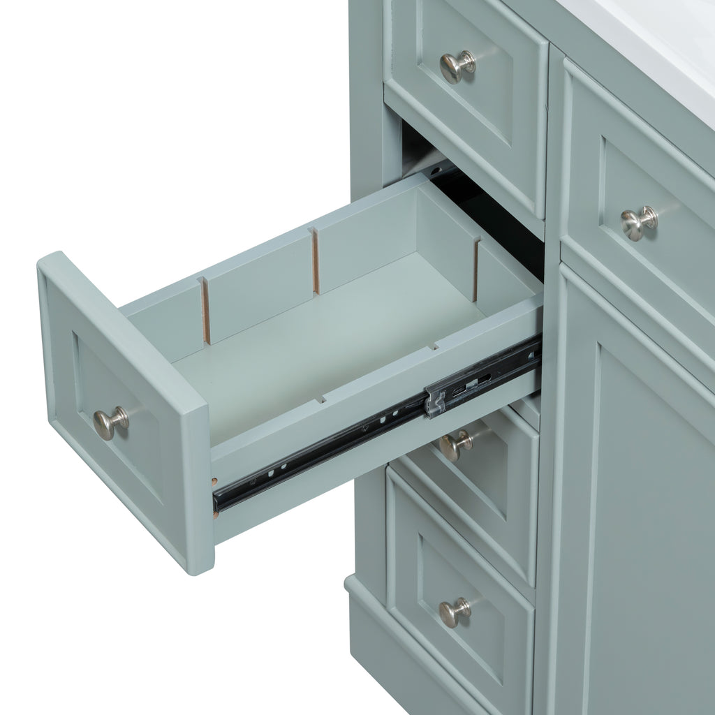 Leoglint 36" Bathroom Vanity without Sink, Cabinet Base Only, One Cabinet and Six Drawers, Green