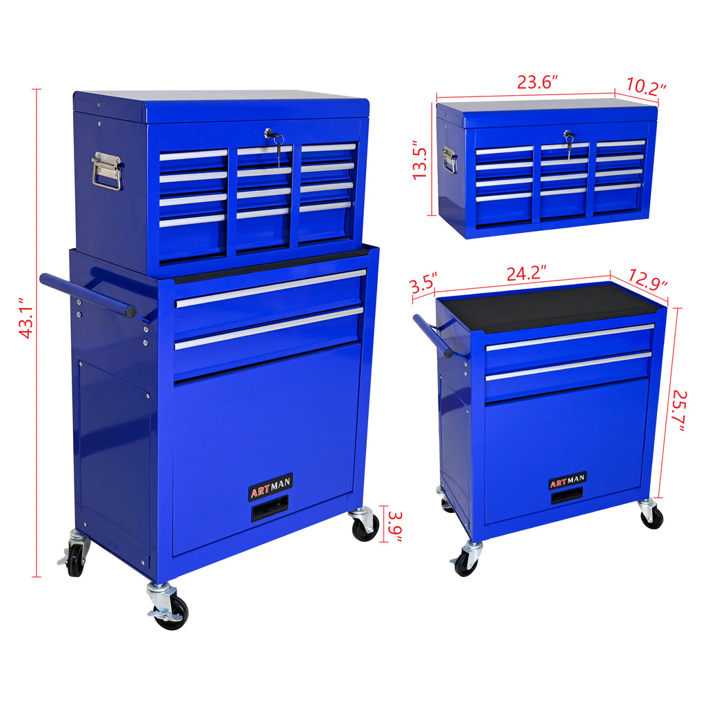 Leoglint High Capacity Rolling Tool Chest with Wheels and Drawers, 8-Drawer Tool Storage Cabinet--BLUE