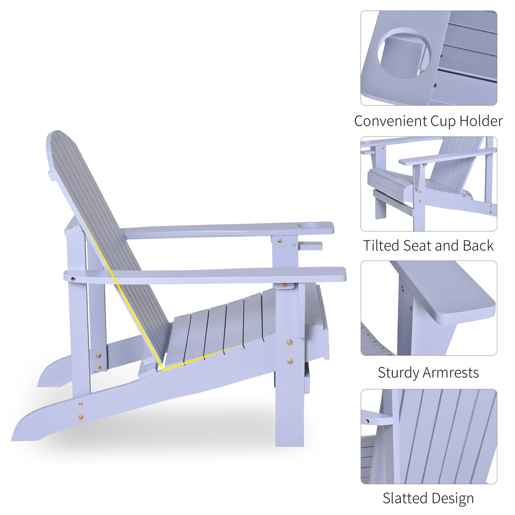 Leoglint Wooden Adirondack Outdoor Chair, Outdoor Patio Lawn Chair with Cup Holder, Weather Resistant Lawn Furniture, Classic Lounge for Deck, Garden, Backyard, Fire Pit, Gray