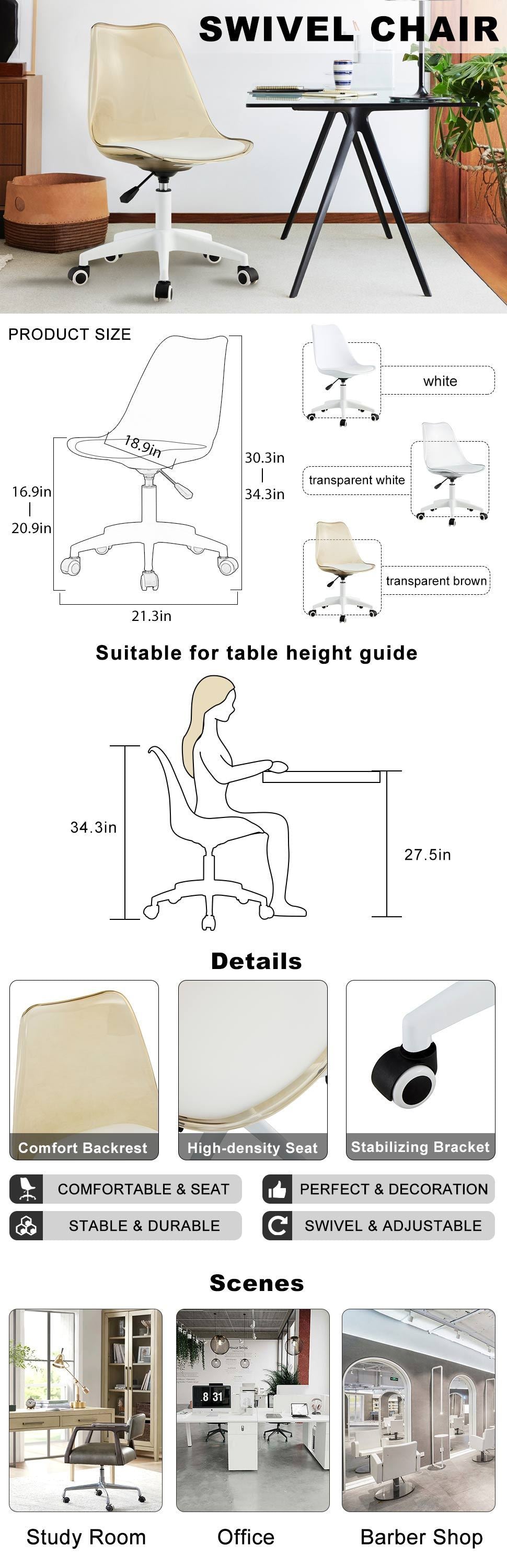 Leoglint Modern Home Office Chairs, Adjustable 360 °Swivel  Chair Engineering  Plastic Armless Swivel Computer  Chair With Wheels for Living Room, Bed Room Office Hotel Dining Room and Amber Brown