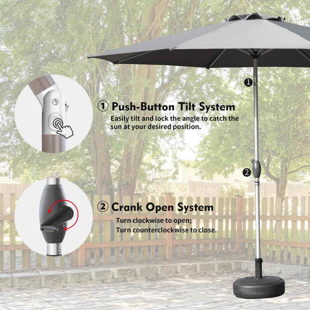 Leoglint 10FT Patio Umbrella, Outdoor Umbrella with Push Button Tilt and Crank, UV Protection Waterproof Market Sun Umbrella with 8 Sturdy Ribs for Garden, Deck, Backyard, Pool (Gray)