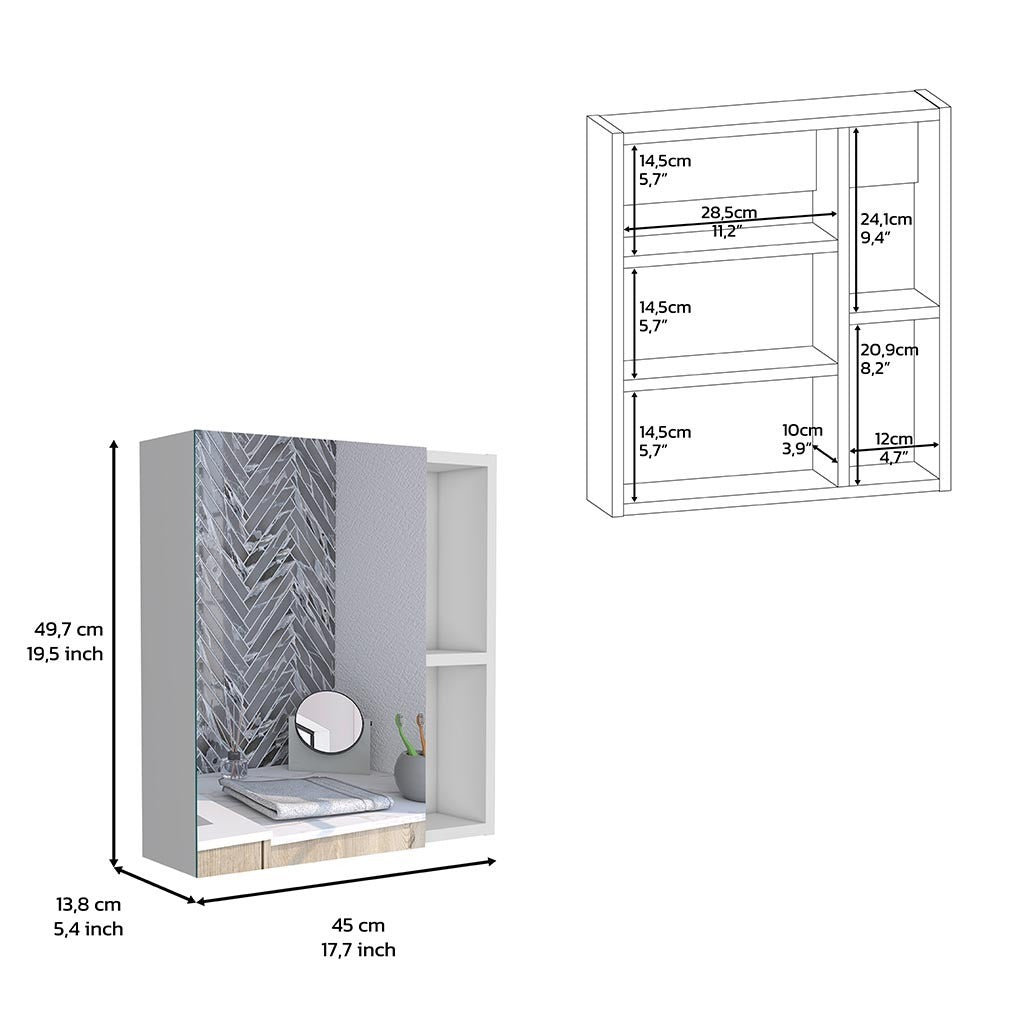 Leoglint Medicine 19H" Single Door Cabinet With Mirror, Five Interior Shelves, White