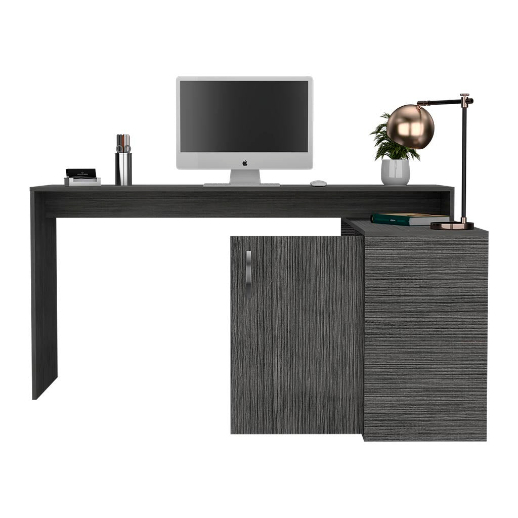 Leoglint Axis Modern L-Shaped Computer Office Desk with Open & Closed Storage -Smokey Oak