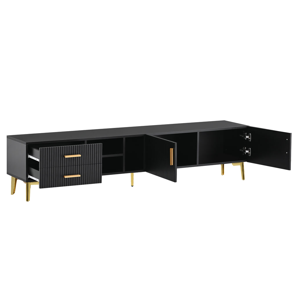 Leoglint U-Can Modern TV Stand with 5 Champagne legs - Durable, stylish, spacious, versatile storage TVS up to 77" (Black)