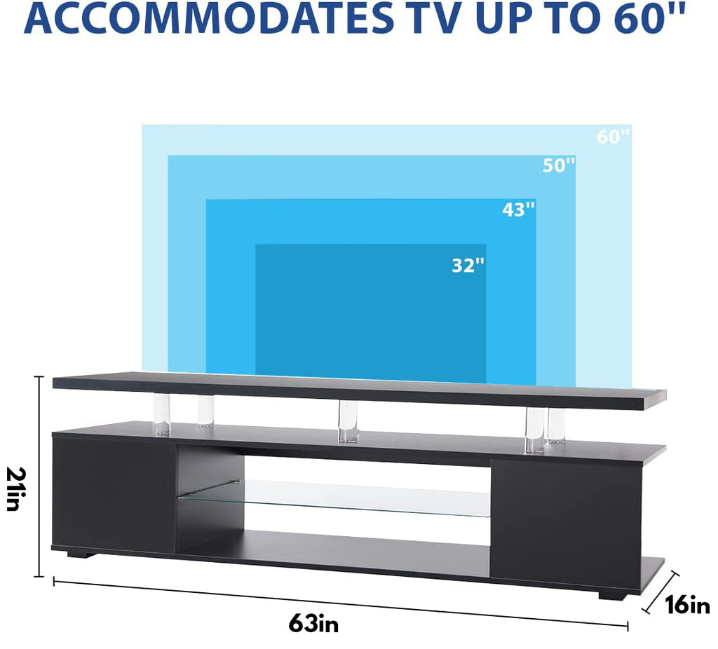 Leoglint TV Stand for 70 Inch TV LED Gaming Entertainment Center Media Storage Console Table with Large Side Cabinet for Living Room Black