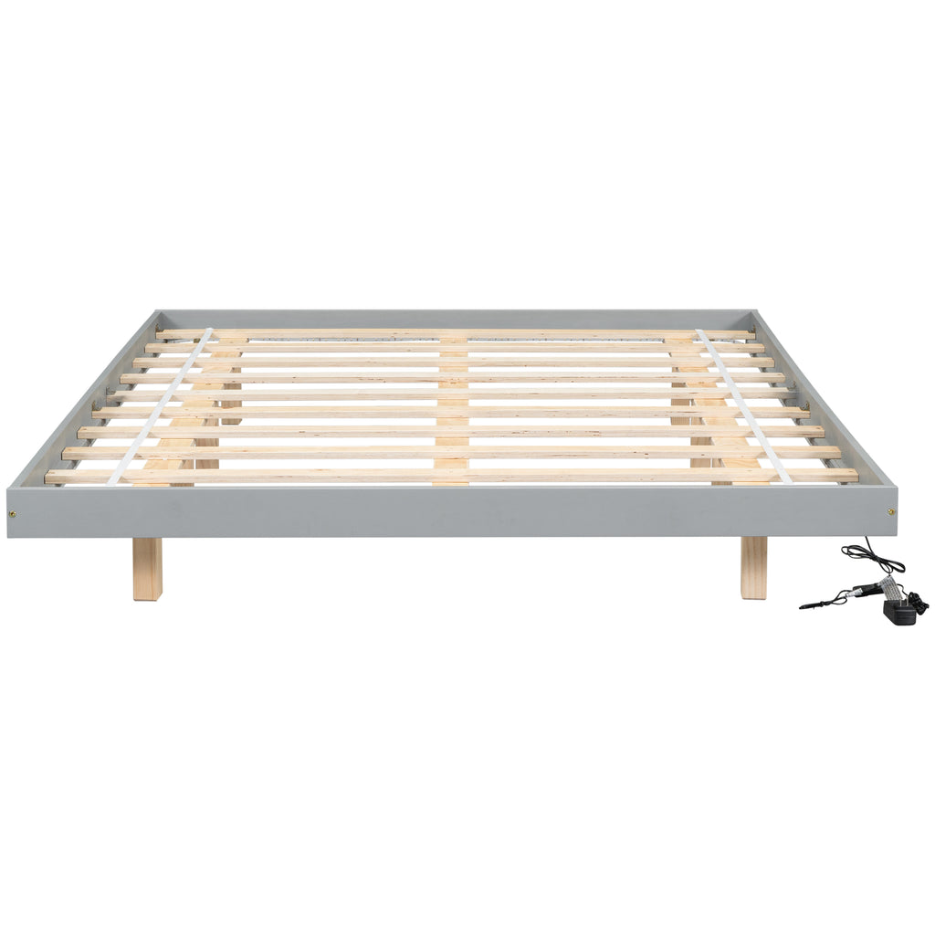 Queen Size Floating Bed Frame with LED Lights Underneath,Modern Queen Size Low Profile Platform Bed with LED Lights,Grey