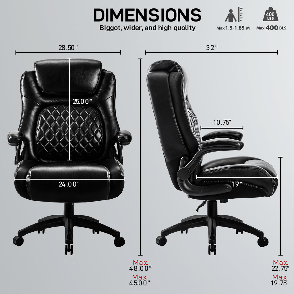 Leoglint Big & Tall 400lb Ergonomic Leather Office Chair Executive Desk Chair