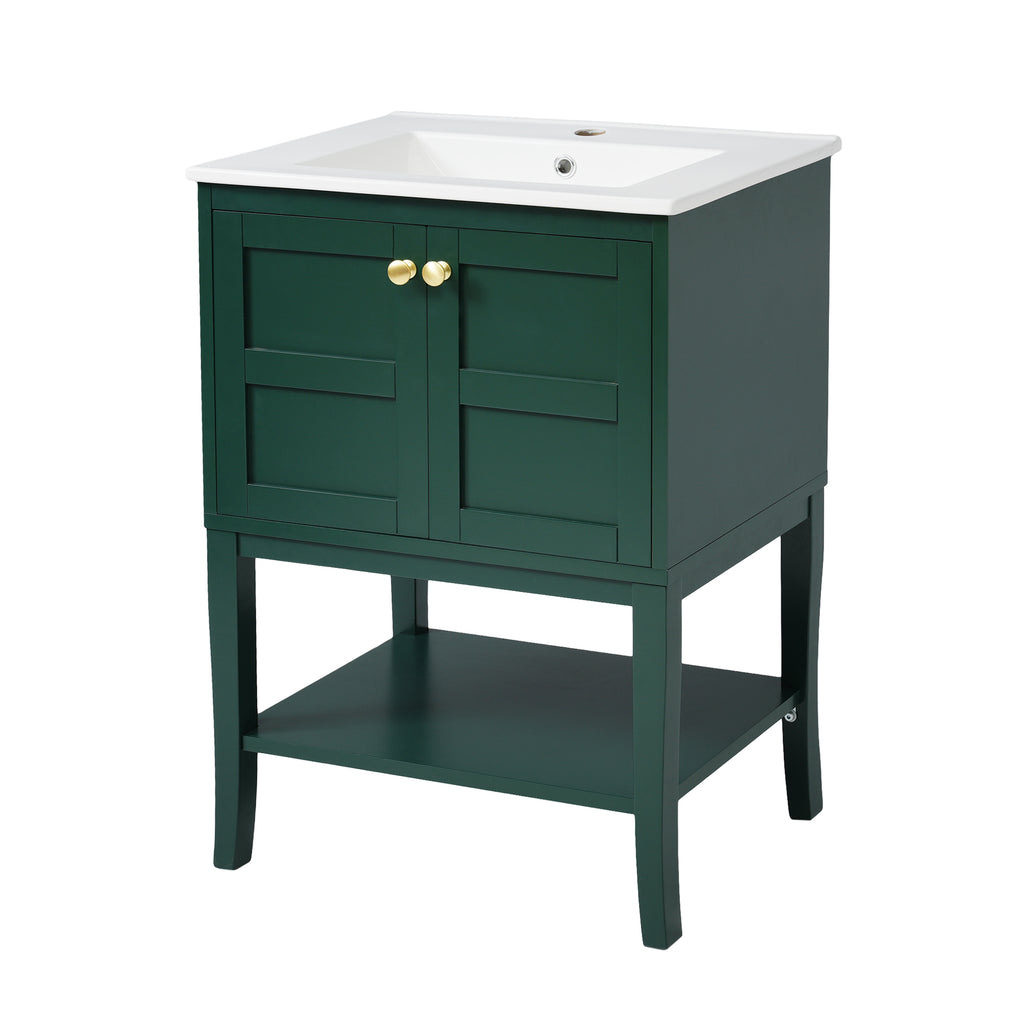 Leoglint 24'' Bathroom Vanity with Top Sink, Modern Bathroom Storage Cabinet with 2 Doors, Single Sink Bathroom Vanity