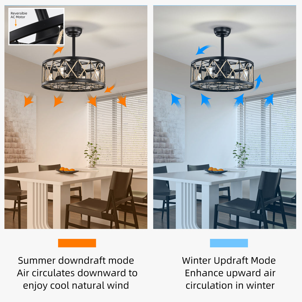 Leoglint Pendant 20.4''Chandelier 5 ABS Fan Blades, Modern Ceiling Fan with Remote Control, Noiseless Reversible AC Motor for Bedroom/Living Room/Study/Patio,Matte Black