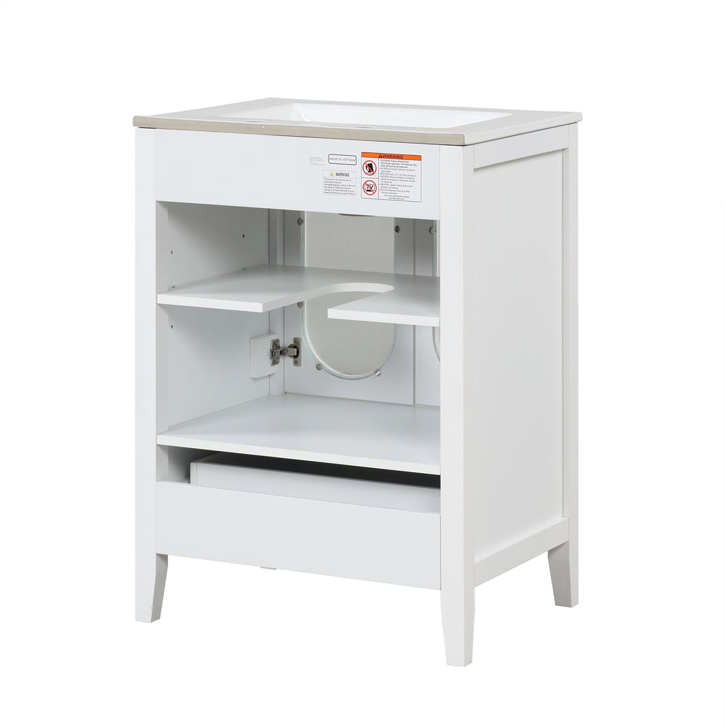 Leoglint 24" Bathroom Vanity with Sink, Bathroom Vanity Cabinet with One Drawer and Doors, Adjustable Shelf, Solid Wood and MDF, White