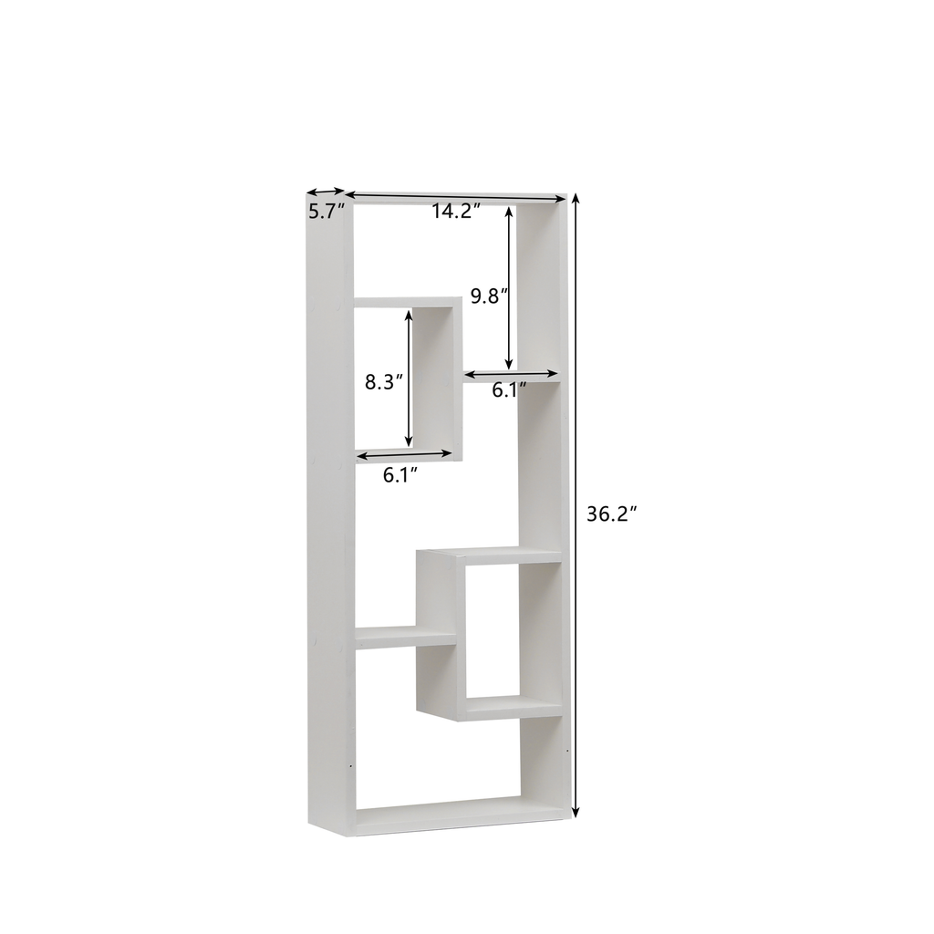 Leoglint Bookshelf, Freestanding Wood Open Bookcase with 5 Cubes, with 2 keyhole hangers, Home Office Décor Rectangular Storage Shelf Display Rack for Study Living Room  White