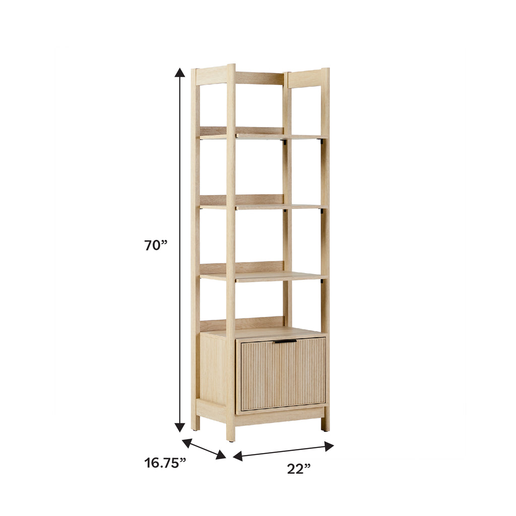 Leoglint Transitional Narrow Bookshelf with Drawer on Bottom - Oak