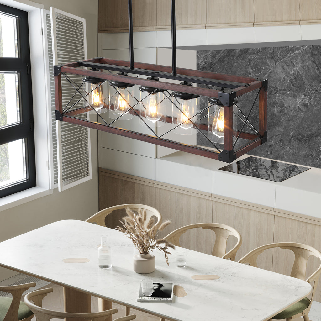 Leoglint Pendant 5-Light Retro Farmhouse Chandelier For Kitchen, Living room, Dining room Red and Black(No Bulbs)