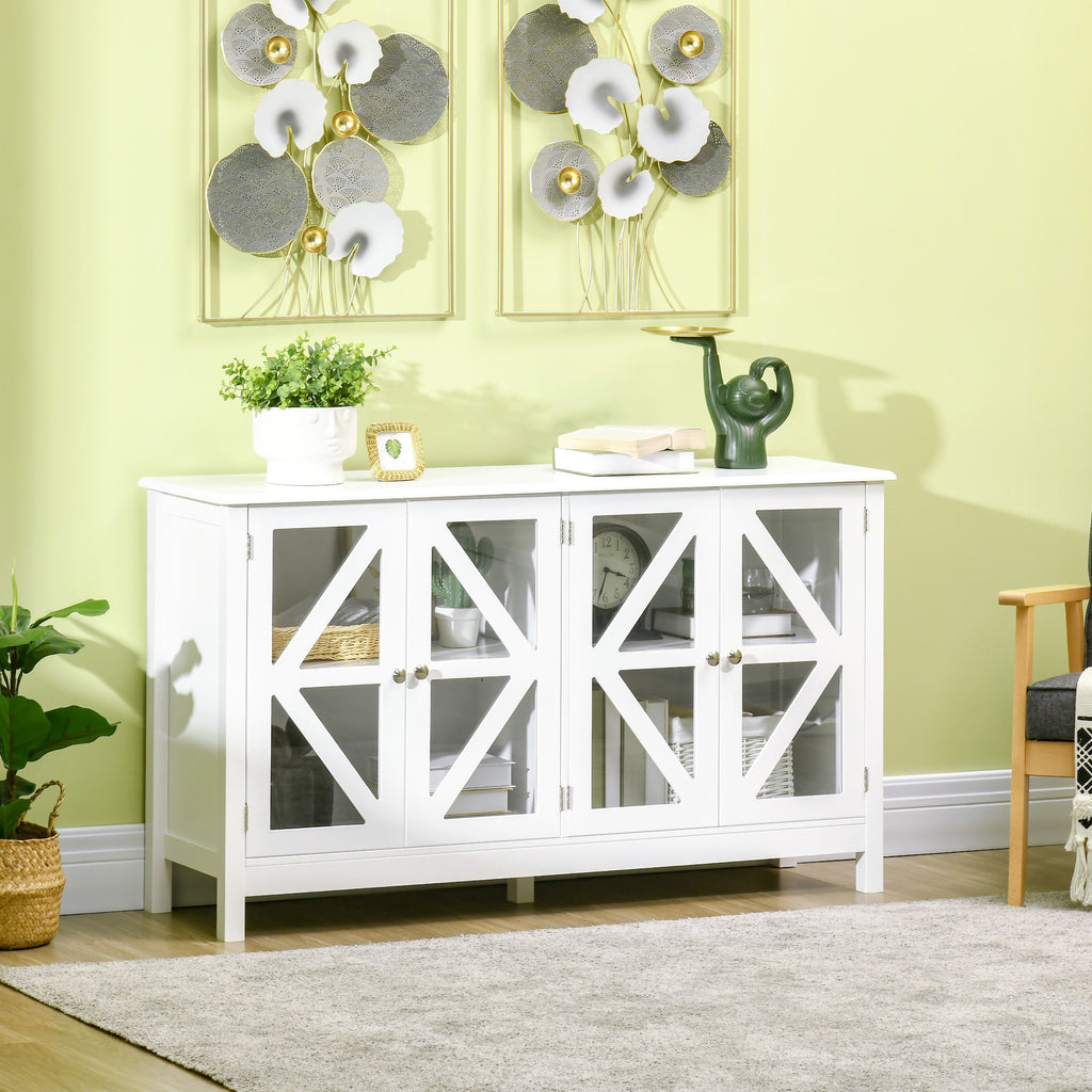 Leoglint Sideboard, Buffet Cabinet with 4 Tempered Glass Doors and Adjustable Storage Shelf, Credenza, White