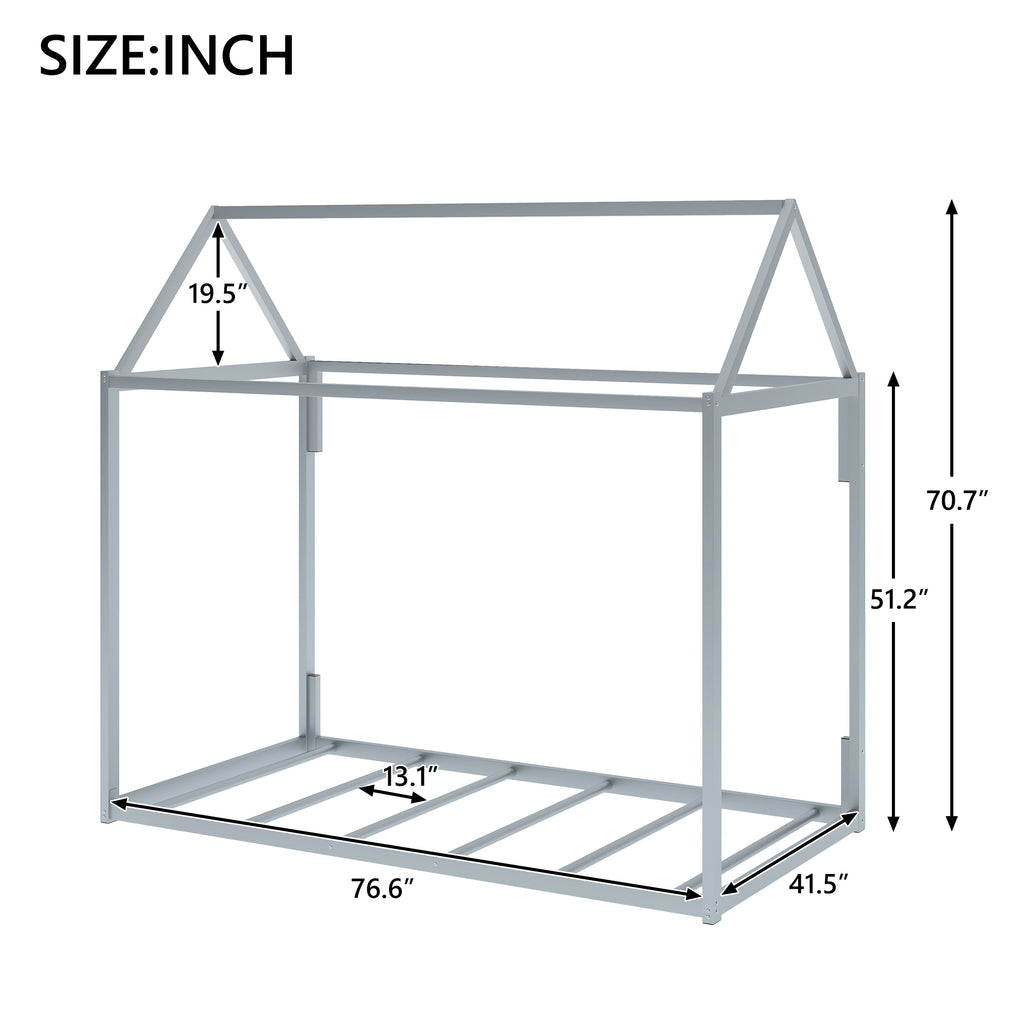 Metal House Shape Platform Bed Frame, twin