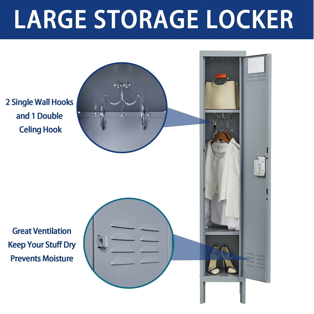 Leoglint 1 Door 66"H Metal Lockers With Lock for Employees,Storage Locker Cabinet  for Home Gym Office School Garage,Gray