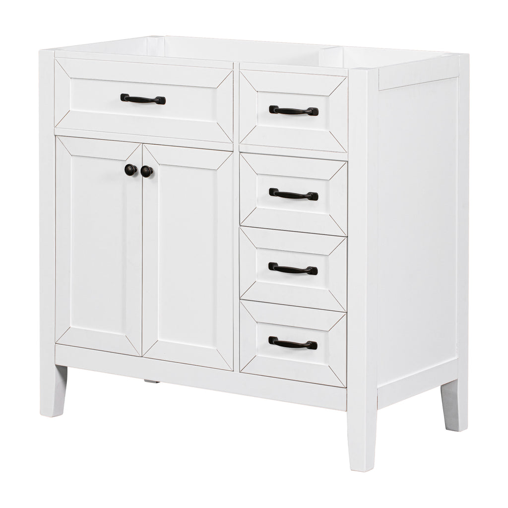 Leoglint 36" Bathroom Vanity without Sink, Cabinet Base Only, Bathroom Cabinet with Drawers, Solid Frame and MDF Board, White